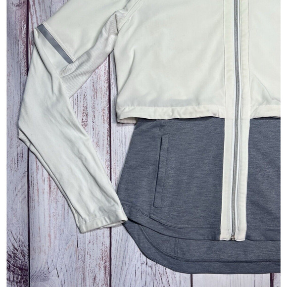 Athleta Jacket Women M White Gray Heather Full Zip Hiking Gorpcore Outdoor Basic - Picture 2 of 12
